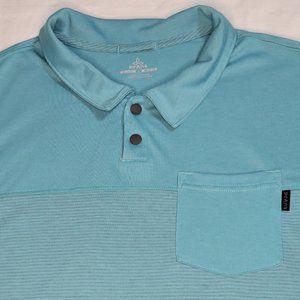 prAna - Men's Large Short Sleeve Polo‎ Shirt Teal Striped Pocket Casual Outdoor